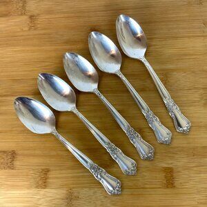 Wm A Rogers Oneida Valley Rose 1956 Set of 5 Teaspoons Silver Plate Discontinued